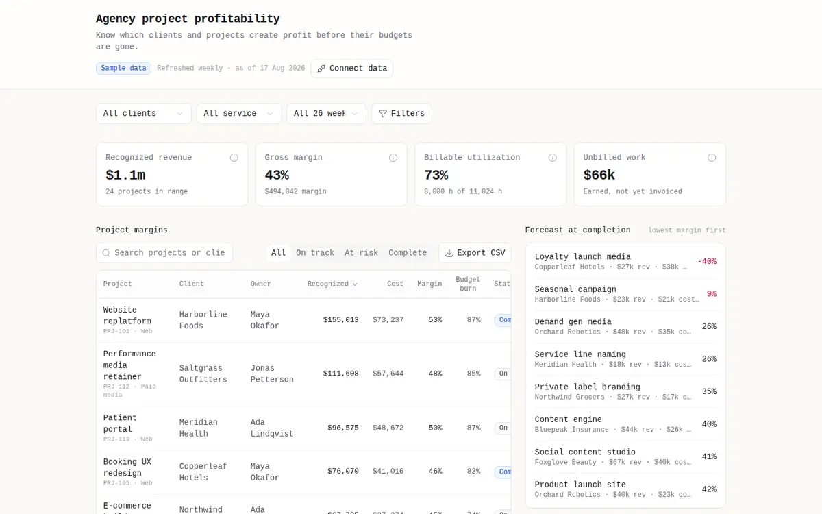 Agency Project Profitability interface preview